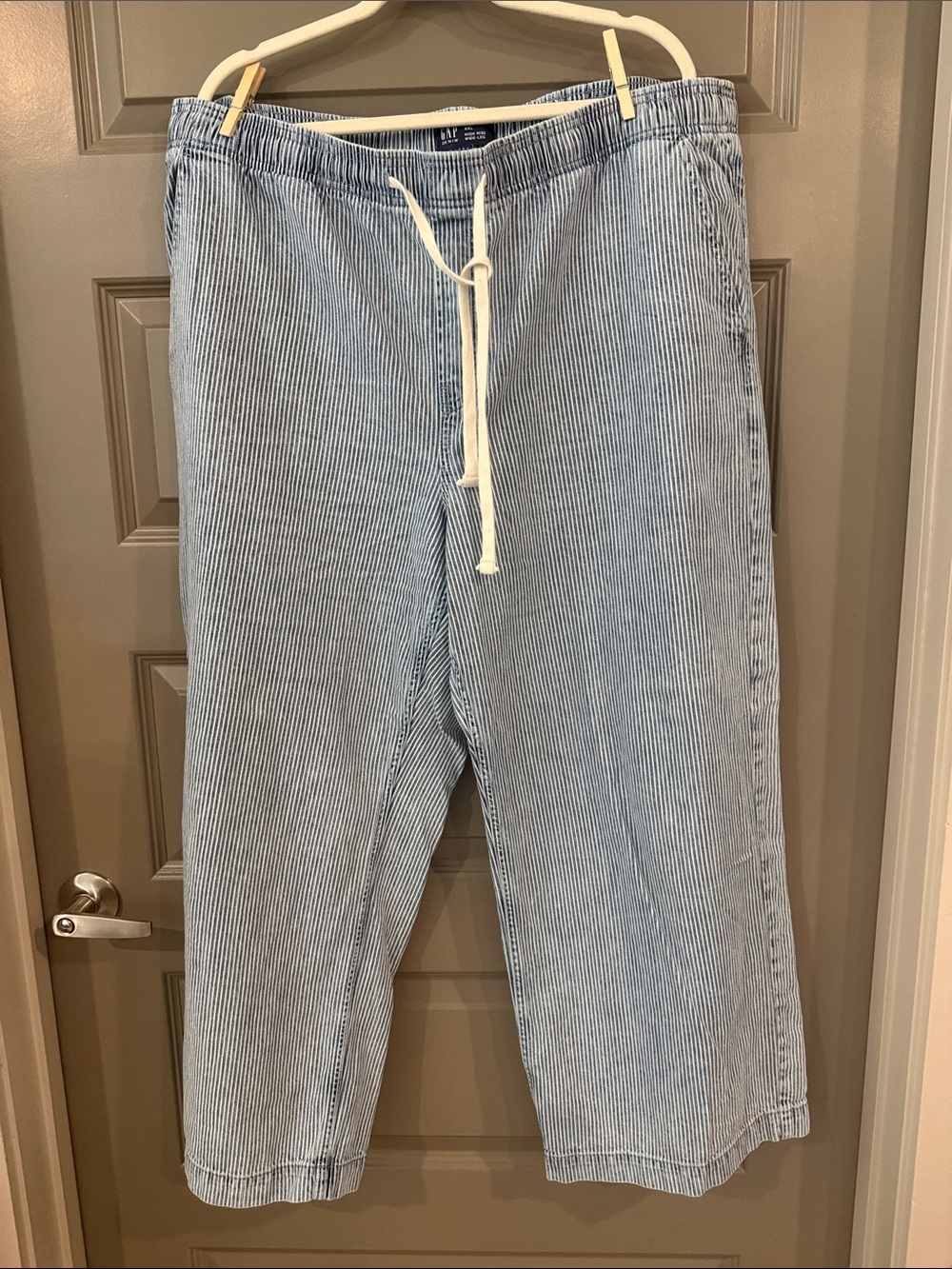 GAP Light Blue and White Pinstripe Drawstring Pants